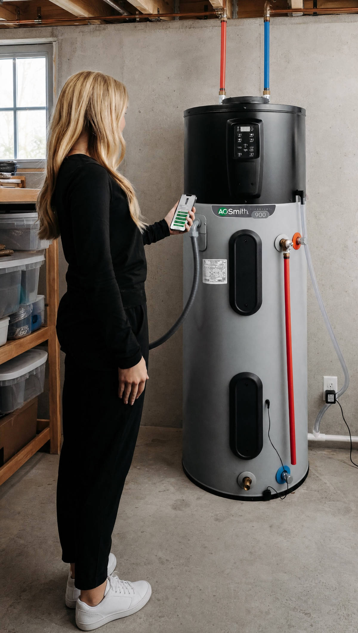 Modern heat pump water heater installation